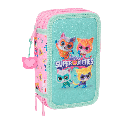 SuperKitties Plumier Triplo SuperKitties Rosa Turchese 12,5 x 19,5 x 5,5 cm 37 Pezzi