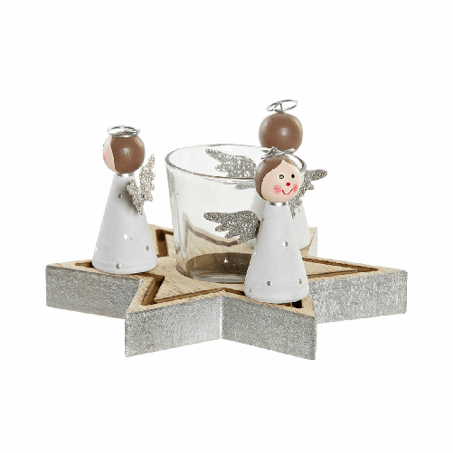 DKD Home Decor Portacandele Natalizio DKD Home Decor S3025222 Cristallo Legno Stella Angelo (17 x 17 x 9 cm)