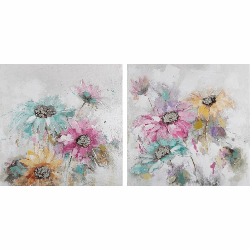 DKD Home Decor Quadro DKD Home Decor 100 x 3,5 x 100 cm Fiori Shabby Chic (2 Unità)