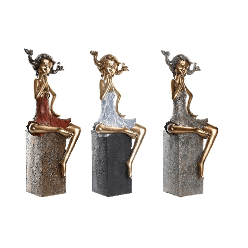 DKD Home Decor Statua Decorativa DKD Home Decor 16 x 12 x 37 cm Donna Rosso Grigio Azzurro (3 Unità)