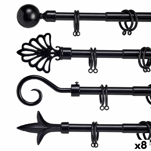 Gift Decor Bastone per Tende Estensibile Nero Ferro 5 x 178 x 5 cm (8 Unità)