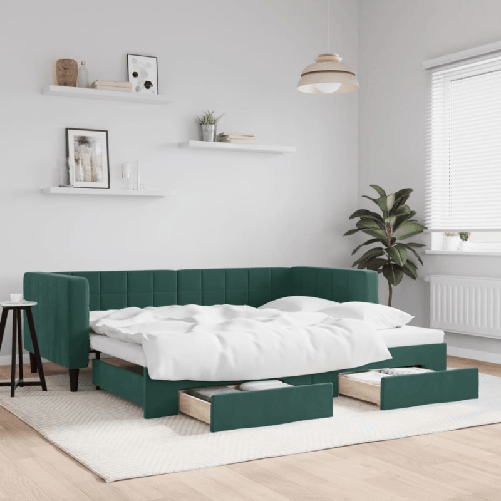 VidaXL Divano Letto Estraibile Cassetti Verde Scuro 90x200cm Velluto