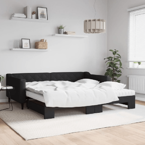 VidaXL Divano Letto Estraibile con Materassi Nero 100x200 cm Tessuto
