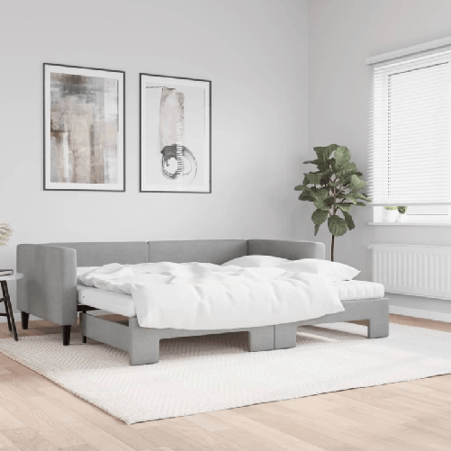 VidaXL Divano Letto Estraibile Materassi Grigio Chiaro 90x190 Tessuto