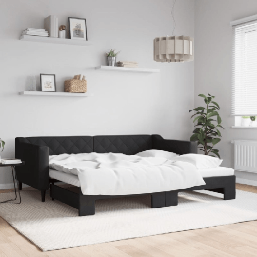 VidaXL Divano Letto con Letto Estraibile Nero 90x190 cm in Tessuto