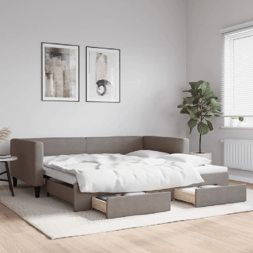VidaXL Divano Letto Estraibile con Cassetti Tortora 100x200 cm Tessuto