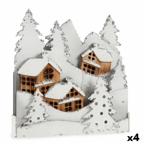 Krist+ Statua Decorativa Luce Paese Bianco Marrone Legno 44 x 48 x 7,5 cm (4 Unità)