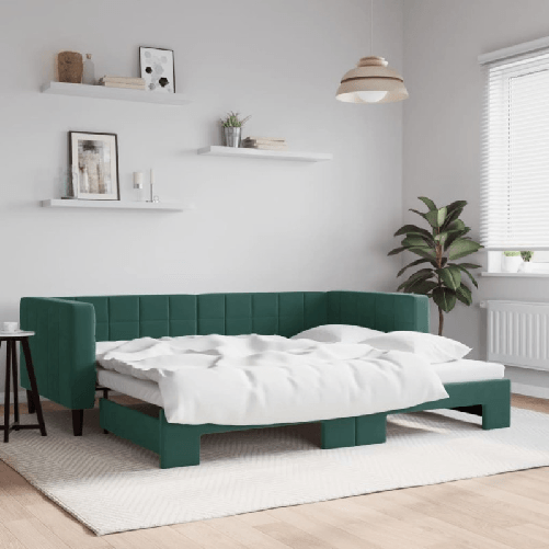 VidaXL Divano Letto con Letto Estraibile Verde Scuro 90x200cm Velluto