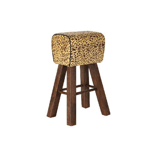 DKD Home Decor Sgabello DKD Home Decor Nero Legno Marrone Pelle (43 x 35 x 75 cm)