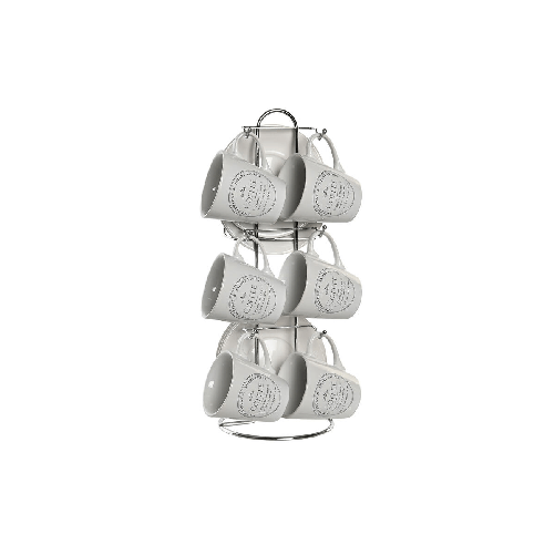 DKD Home Decor Set di Tazze e Piatti DKD Home Decor Bianco Metallo Gres 90 ml 8 x 6 x 6 cm 11 x 11 x 2 cm