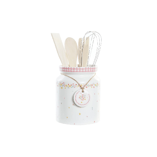 DKD Home Decor Set di Utensili da Cucina DKD Home Decor Dolomite Legno MDF 12 x 12 x 22 cm Fiori