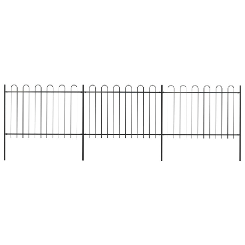 VidaXL Recinzione da Giardino con Punta Tonda in Acciaio 5,1x1,2m Nera
