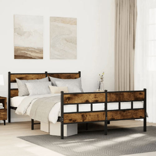 VidaXL Giroletto senza Materaso in Metallo Rovere Fumo 160x200 cm