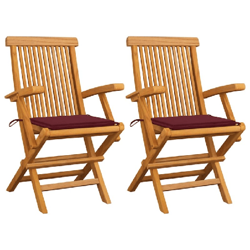VidaXL Sedie Giardino con Cuscini Rosso Vino 2 pz Legno Massello Teak
