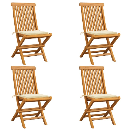 VidaXL Sedie da Giardino con Cuscini Crema 4 pz Massello di Teak