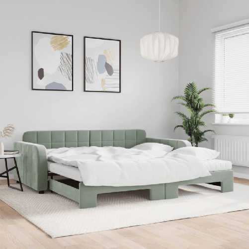 VidaXL Divano Letto Estraibile Materassi Grigio Chiaro 100x200 Velluto