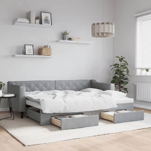 VidaXL Divano Letto Estraibile Cassetti Grigio Chiaro 80x200cm Tessuto