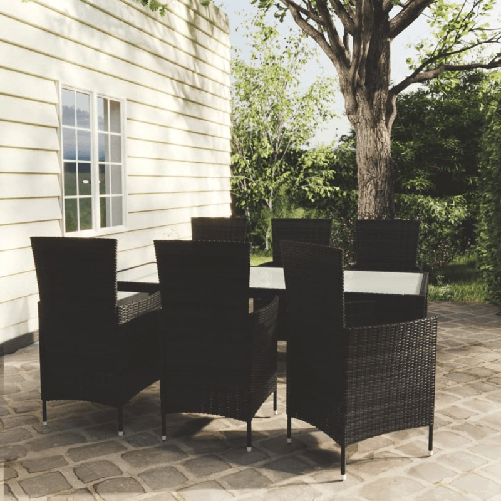 VidaXL Set Mobili da Giardino 7 pz con Cuscini in Polyrattan Nero
