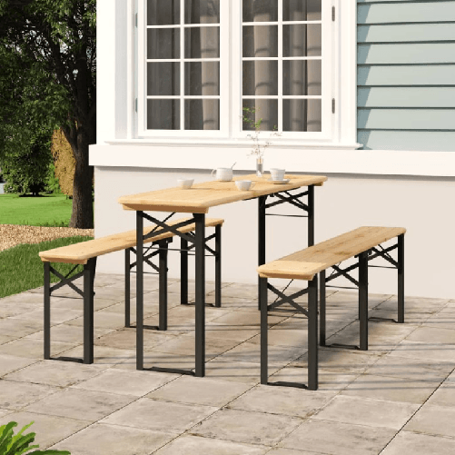 VidaXL Set Tavolo Birreria Pieghevole 3 pz in Legno Massello di Abete