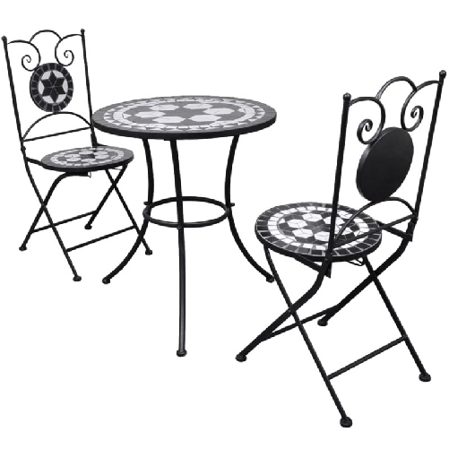 VidaXL Set da Bistrot 3 pz in Piastrelle di Ceramica Nero e Bianco
