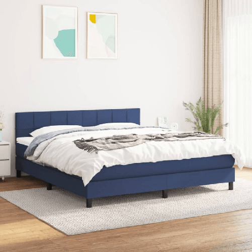 VidaXL Giroletto a Molle con Materasso Blu 160x200 cm in Tessuto