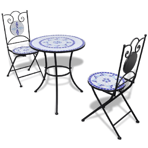 VidaXL Set da Bistrot 3 pz in Piastrelle di Ceramica Blu e Bianco