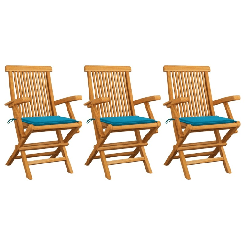 VidaXL Sedie da Giardino con Cuscini Blu 3 pz in Massello di Teak