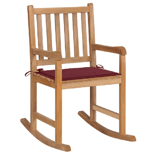 VidaXL Sedia a Dondolo con Cuscino Rosso Vino in Massello di Teak