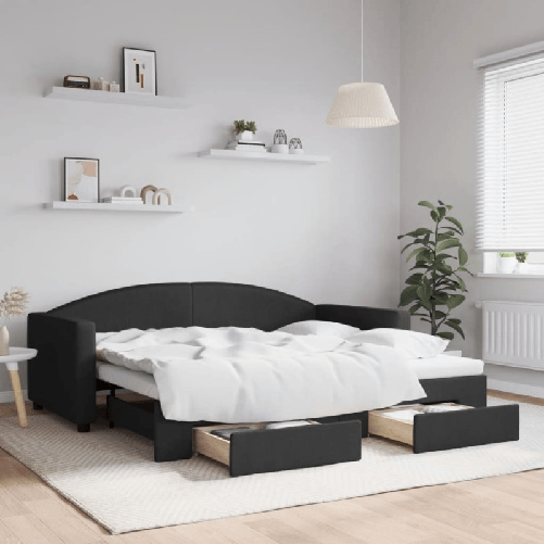 VidaXL Divano Letto Estraibile con Cassetti Nero 90x190 cm in Tessuto