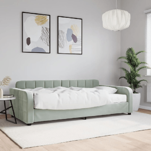 VidaXL Divano Letto con Materasso Grigio Chiaro 100x200 cm in Velluto