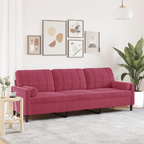 VidaXL Divano a 3 Posti con Cuscini Rosso Vino 210 cm in Velluto