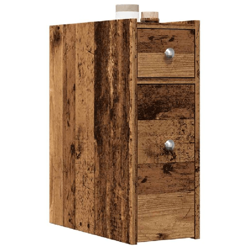VidaXL Armadietto da Bagno Stretto con Ruote Rovere Antico Truciolato