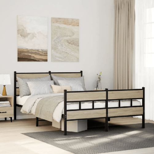 VidaXL Giroletto senza Materaso in Metallo Rovere Sonoma 140x200 cm