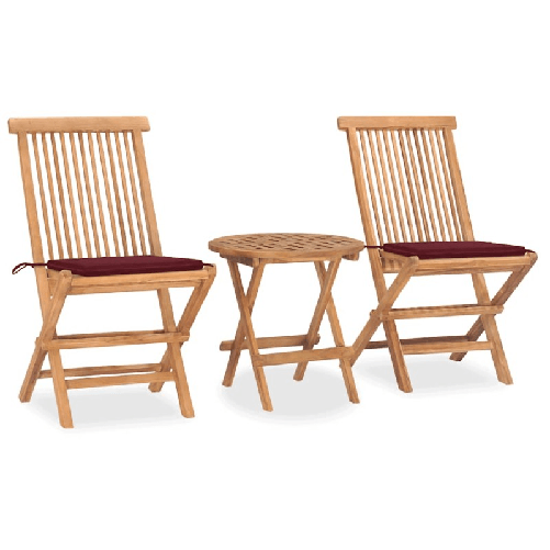 VidaXL Set da Pranzo Giardino Pieghevole 3 pz Cuscino Massello di Teak