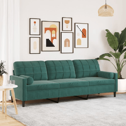 VidaXL Divano a 3 Posti con Cuscini Verde Scuro 210 cm in Velluto