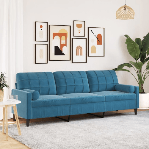 VidaXL Divano a 3 Posti con Cuscini Blu 210 cm in Velluto
