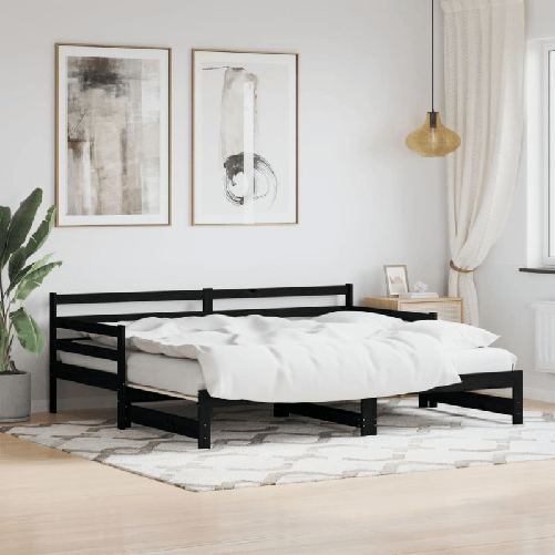VidaXL Divano Letto con Letto Estraibile Nero 90x200cm Massello Pino