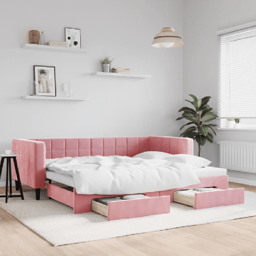 VidaXL Divano Letto Estraibile con Cassetti Rosa 90x200 cm Velluto