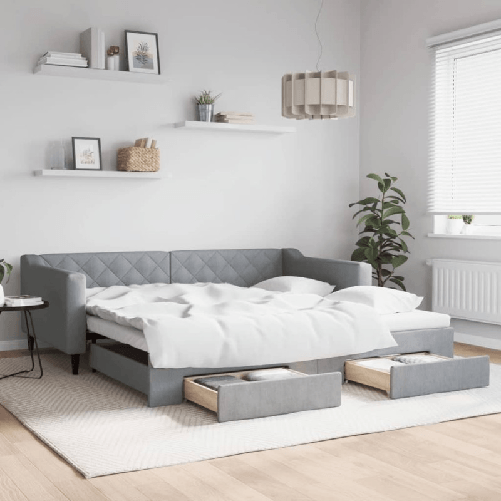 VidaXL Divano Letto Estraibile Cassetti Grigio Chiaro 100x200 Tessuto