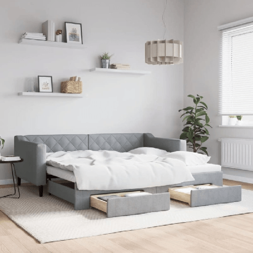 VidaXL Divano Letto Estraibile Cassetti Grigio Chiaro 90x190cm Tessuto