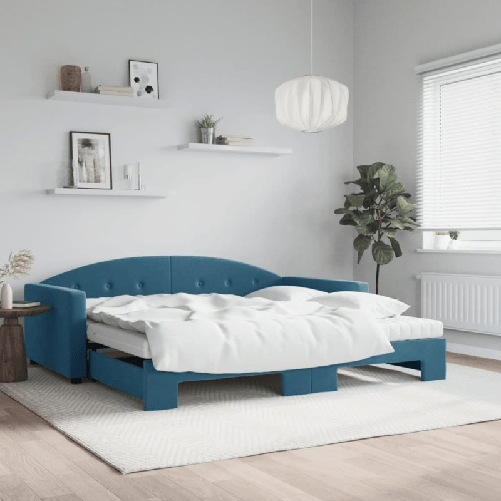 VidaXL Divano Letto Estraibile con Materassi Blu 100x200 cm Velluto