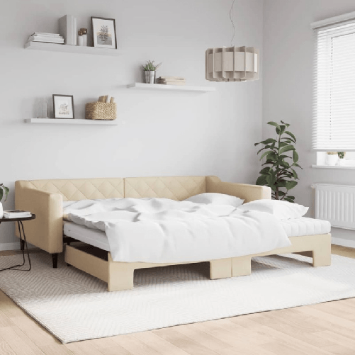 VidaXL Divano Letto Estraibile con Materassi Crema 100x200 cm Tessuto