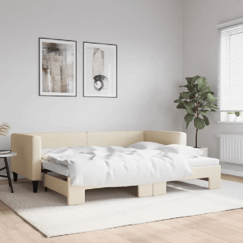 VidaXL Divano Letto con Letto Estraibile Crema 90x200 cm in Tessuto