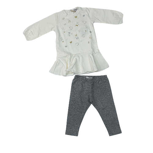 COMPLETO ABITO LEGGINGS NEONATA YOURS AY1078A COTONE 364 PANNA ORIGINALE AI 2022 24 / 30 mesi Bianco
