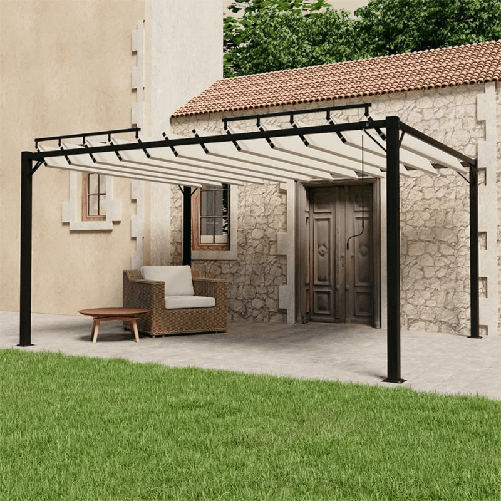 VidaXL Pergolato a Lamelle 3x4m Crema in Tessuto e Alluminio