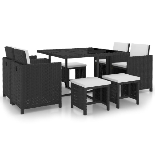 VidaXL Set da Pranzo da Giardino 9 pz con Cuscini in Polyrattan Nero