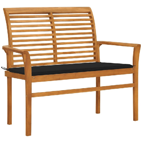 VidaXL Panca da Giardino con Cuscino Nero 112 cm in Legno di Teak