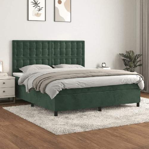 VidaXL Giroletto a Molle con Materasso Verde Scuro 180x200 cm Velluto