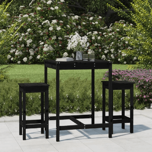 VidaXL Set Bar da Giardino 3 pz Nero in Legno Massello di Pino