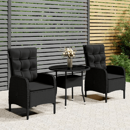 VidaXL Set da Bistrot per Giardino 3 pz in Polyrattan Nero